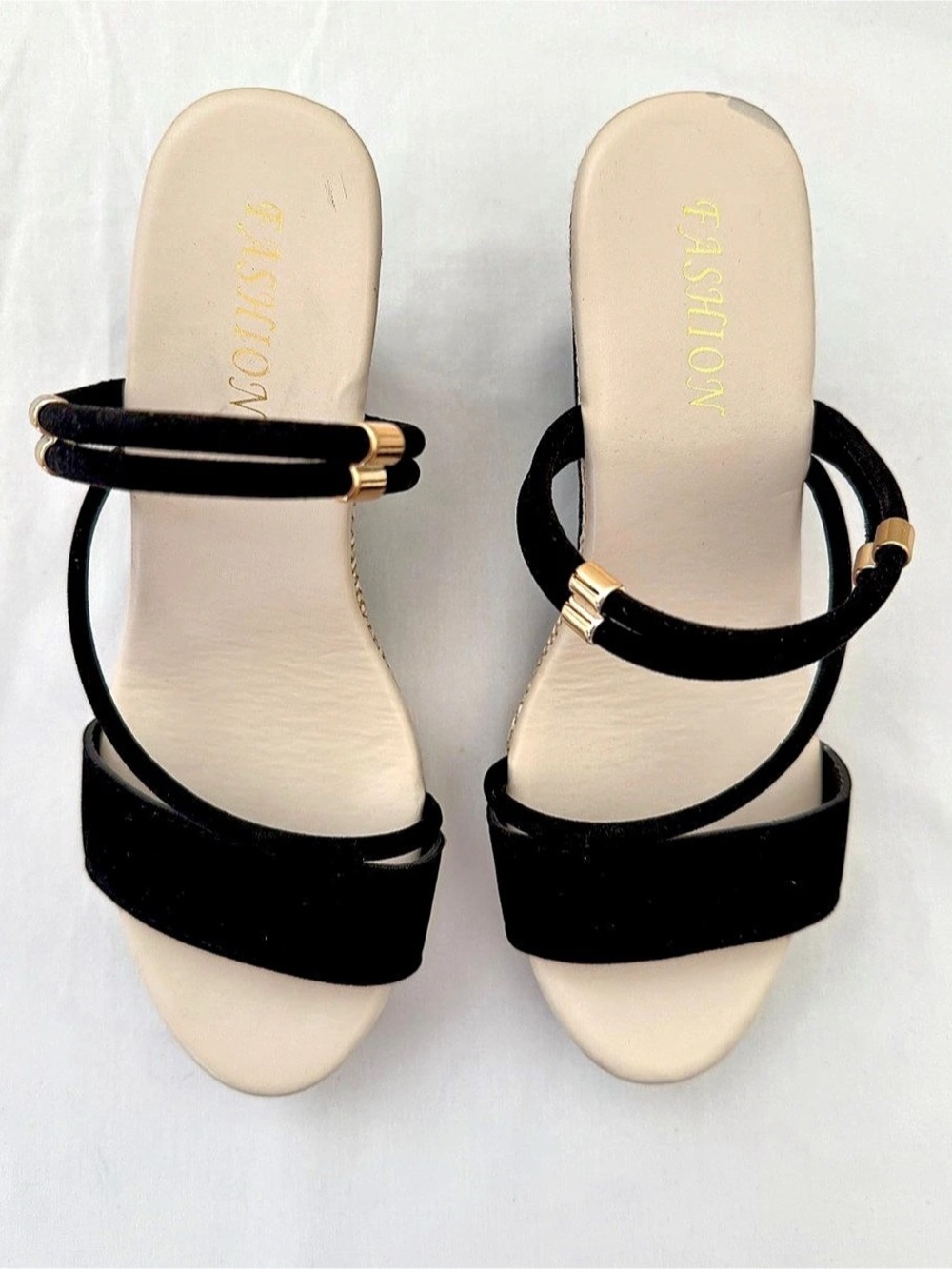 Fashion Black & Cream Wedge Sandals EU 40, US 9